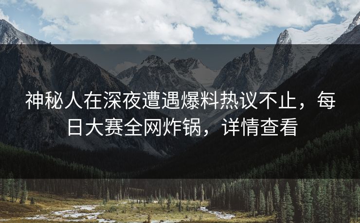 神秘人在深夜遭遇爆料热议不止,每日大赛全网炸锅,详情查看 神秘人在深夜遭遇爆料热议不止,每日大赛全网炸锅,详情查看